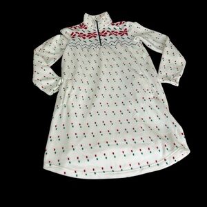 Lands’ End Fleece Sleep Shirt Holiday Nightgown Robe Quarter Zip with Pockets